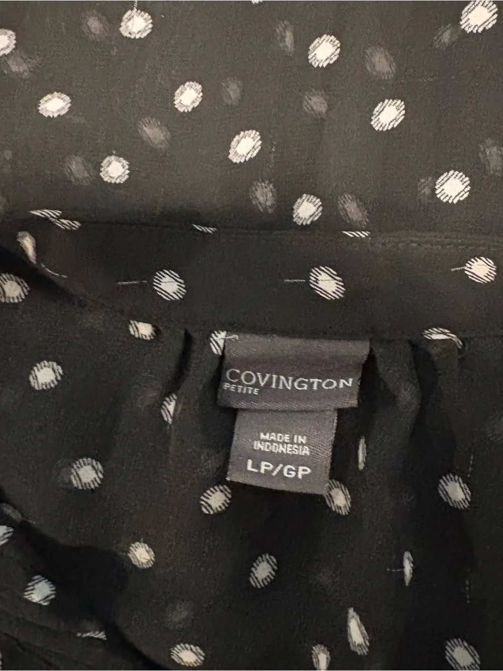 Covington Petite Black Sheer Polka Dot Button-Front Blouse